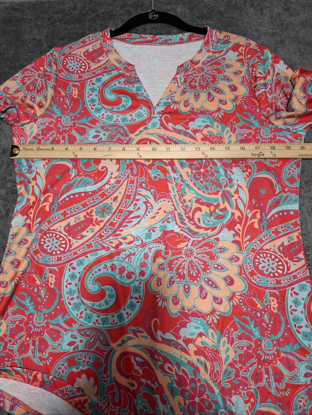 LOMON Paisley Multicolor V-Neck Tunic Top Smocked 3/4 Sleeves Soft Casual Sz M - Picture 13 of 15